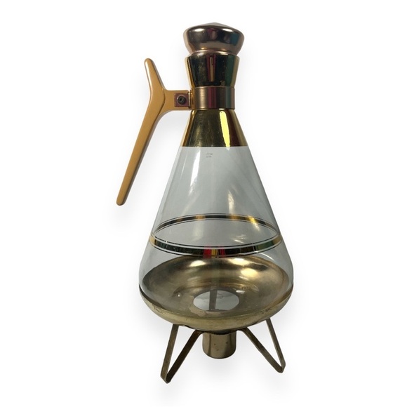 Inland Brass Gold‎ Glass Coffee Pot Carafe Candle Warmer Stand with Cork Stopper - Picture 3 of 13